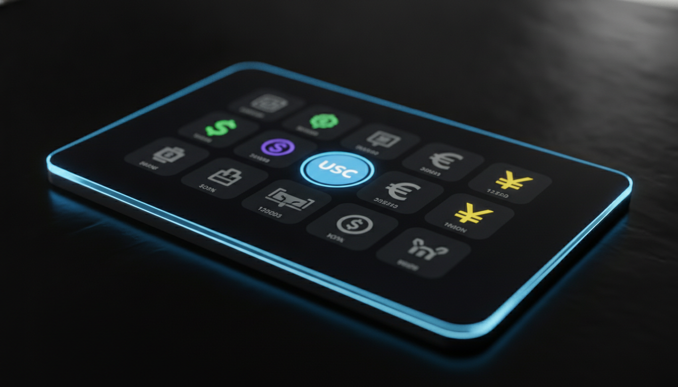 Tight macro close-up of a digital wallet interface displayed on a sleek black surface