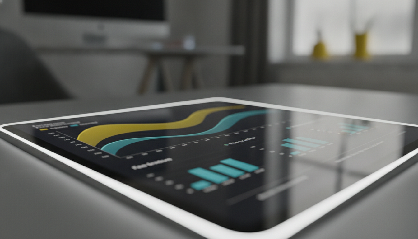 Tight macro close-up of a tablet displaying a digital financial statement