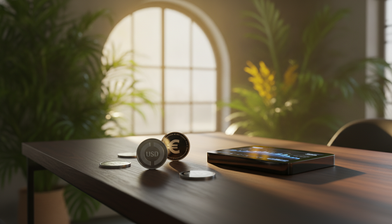 Wide environmental shot showcasing a stylish workspace